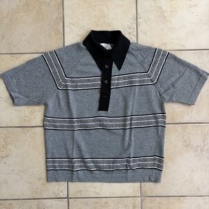 Vtg Montego Coleseta Polo Shirt Mens Large Gray Striped Dagger Collar Mod 60s